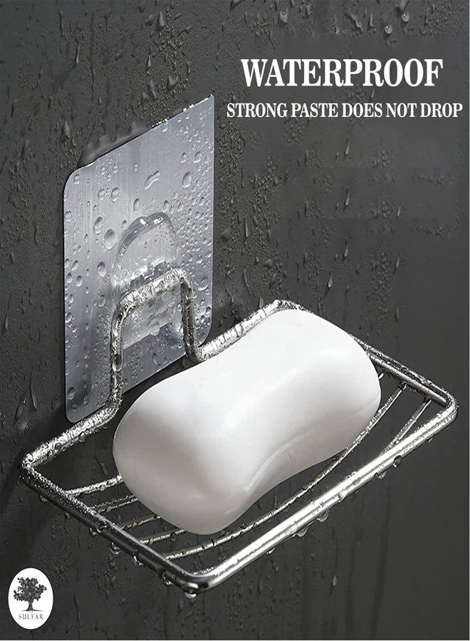 Sulfar Soap Dish Holder,Self Adhesive Wall Mounted Soap Sponge Holder Stainless Steel Storage Saver Rack for Home Kitchen Bathroom Shower (Silver) - Image 5